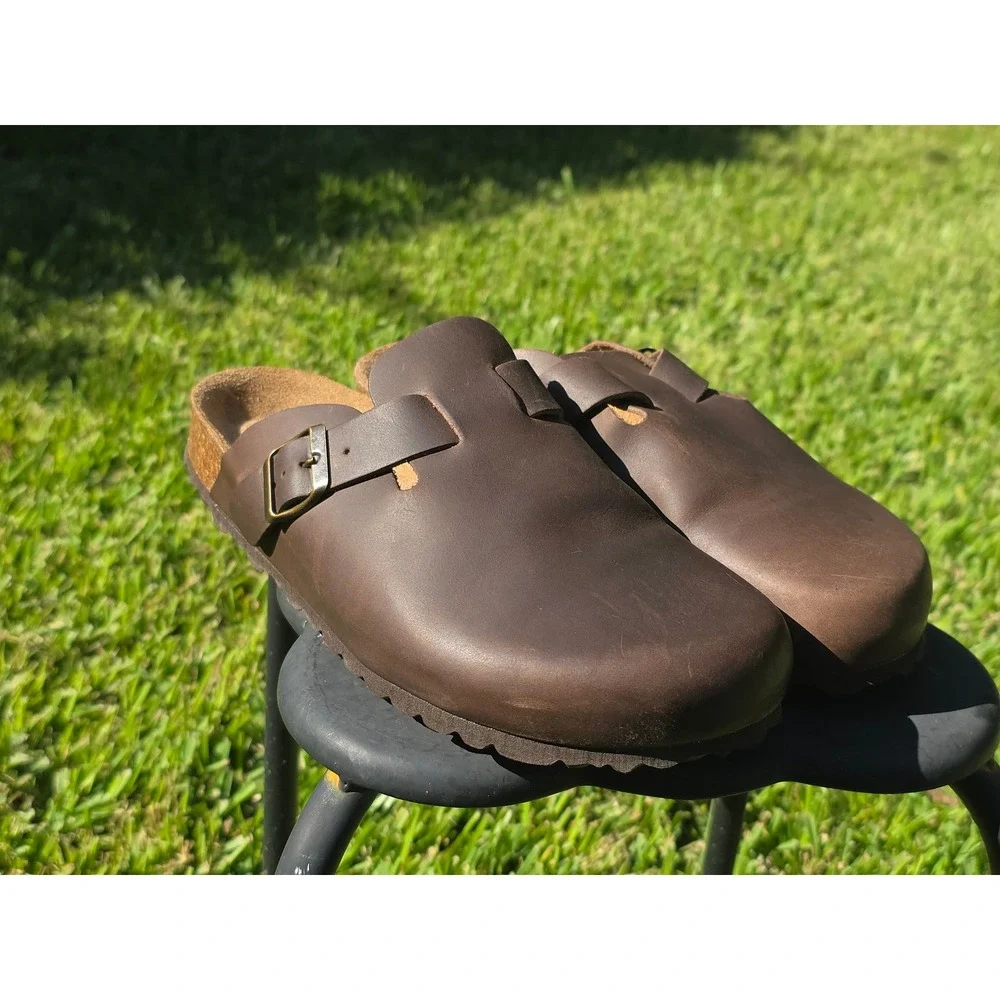 Autenti by Penta Brown Leather Clogs Mules Buckle Cork Footbed Made in Spain 43